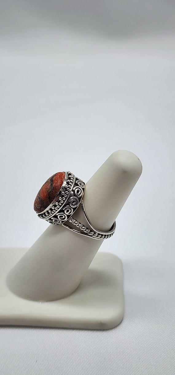 Vintage silver and unakite ring