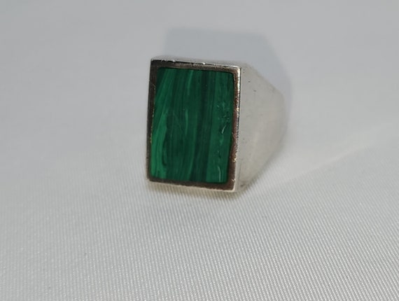 Vintage Silver and Malachite Ring - image 2