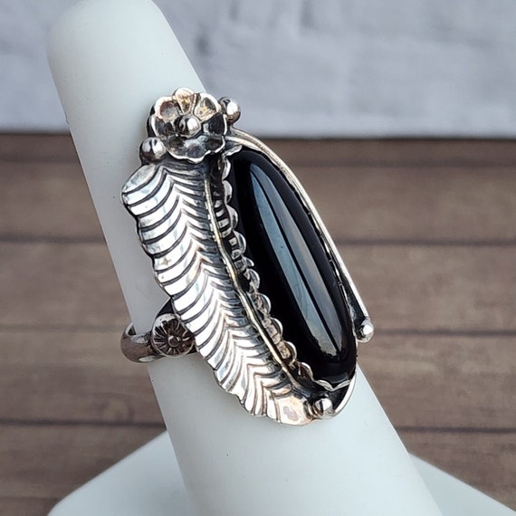 Vintage Silver and Black Chalcedony Ring - image 3