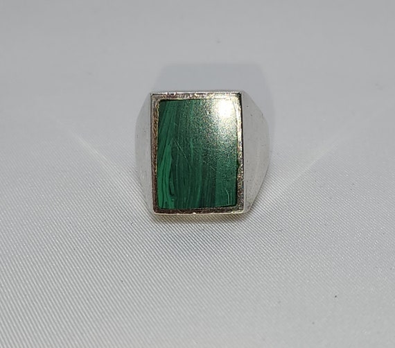 Vintage Silver and Malachite Ring - image 1