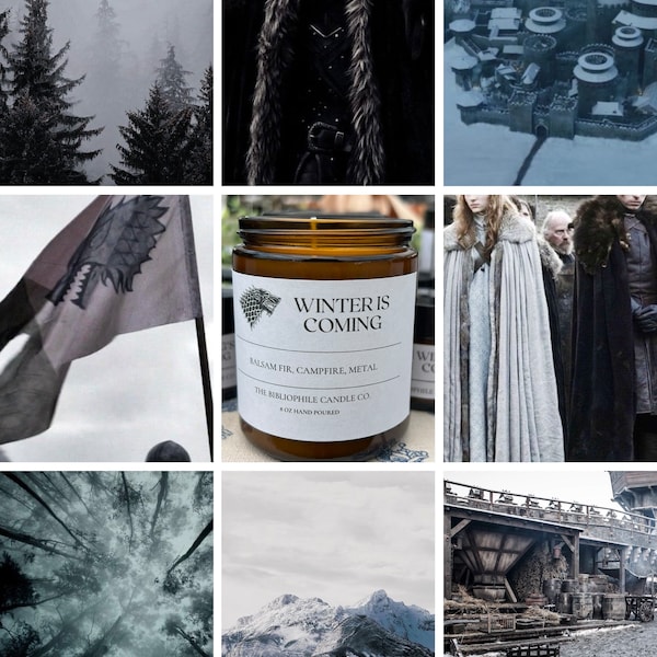Winter is Coming Scented Candle, Game of Thrones, Jon Snow, Sansa Stark, Robb Stark, Arya Stark, Direwolf