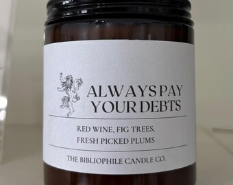 Always Pay Your Debts Scented Candle, Game of Thrones, Lannister
