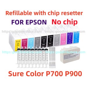 Refillable Ink Cartridges for Epson SureColor P700 P900 (No Chip) Cartridges +resetter