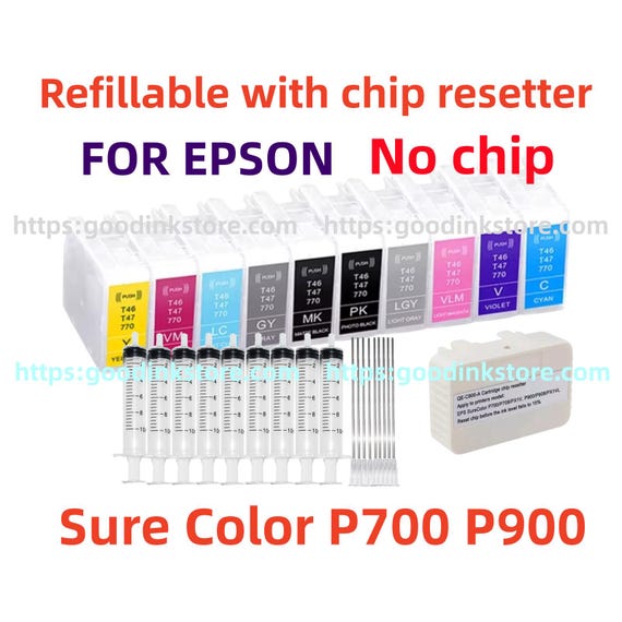 Refillable Ink Cartridges for Epson SureColor P700 P900 (No Chip)