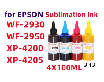4 cartucce di inchiostro a sublimazione da 100 ml per stampanti WF-2950 WF-2930 XP-4200 XP-4205 T232 232, ricaricabili con sistema CISS per termopressa.