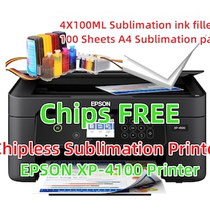 Tout nouveau lot d'imprimantes à sublimation XP-4100 CHIPLESS avec système d'encre CISS et encre de sublimation CISS