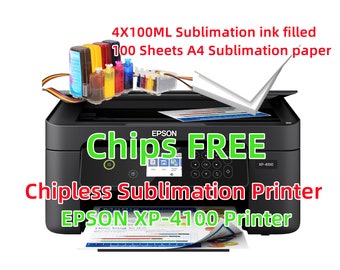 Imprimante à sublimation sans puce XP-4100, système d'encre CISS et papier