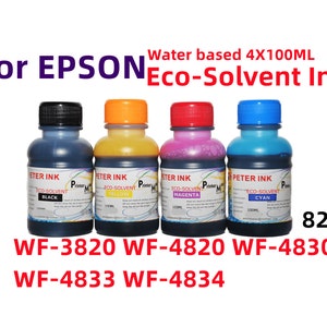 4 x 100 ml de solvant écologique (à base d'eau) pour imprimante WF-3820 Wf-3823 WF-4820 Wf-4830 Wf-4833 Wf-4834 Imprimante T822 822 cartouches d'encre Transferts CISS