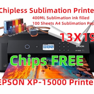 Imprimante à sublimation grand format XP-15000 CHIPLESS (reconditionnée Epson) avec système d'encre CISS et encre de sublimation