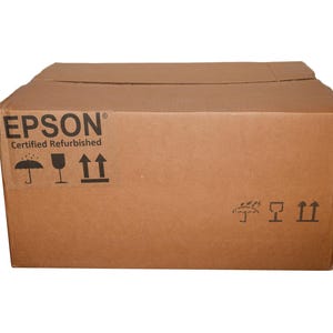 Peut inclure: Une bo&icirc;te en carton marron avec le logo Epson et le texte "Certified Refurbished". La bo&icirc;te comporte des &eacute;tiquettes d'exp&eacute;dition avec des symboles pour "fragile", "ce c&ocirc;t&eacute; vers le haut" et "garder au sec".