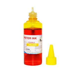 May include: A 100 ml bottle of yellow edible ink for printers. The bottle is labeled "PETER INK EDIBLE YELLOW".
