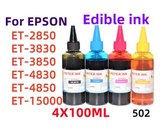 4X100ML Edible refill Ink for ET 2850 ET 3830 Et 3850 Et 4830 Et 4850 Et 15000 printer 502
