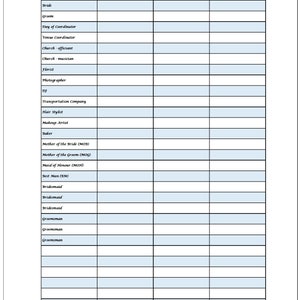 Wedding Day Of Excel Contact List - spreadsheet template - digital download contact list - simple contact list wedding - key contacts list