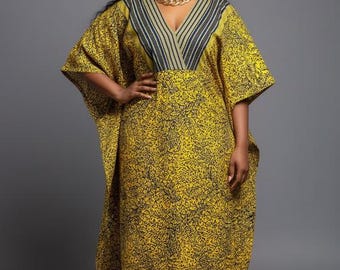 Elegante vestido Ankara Boubou con panel Aso Oke - Maxi Kaftan africano de lujo