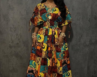 La Queen Ankara Maxiklänning | Afrikanskt tryckt halterneck, flerskiktad volang, smockad överdel, semesteroutfit