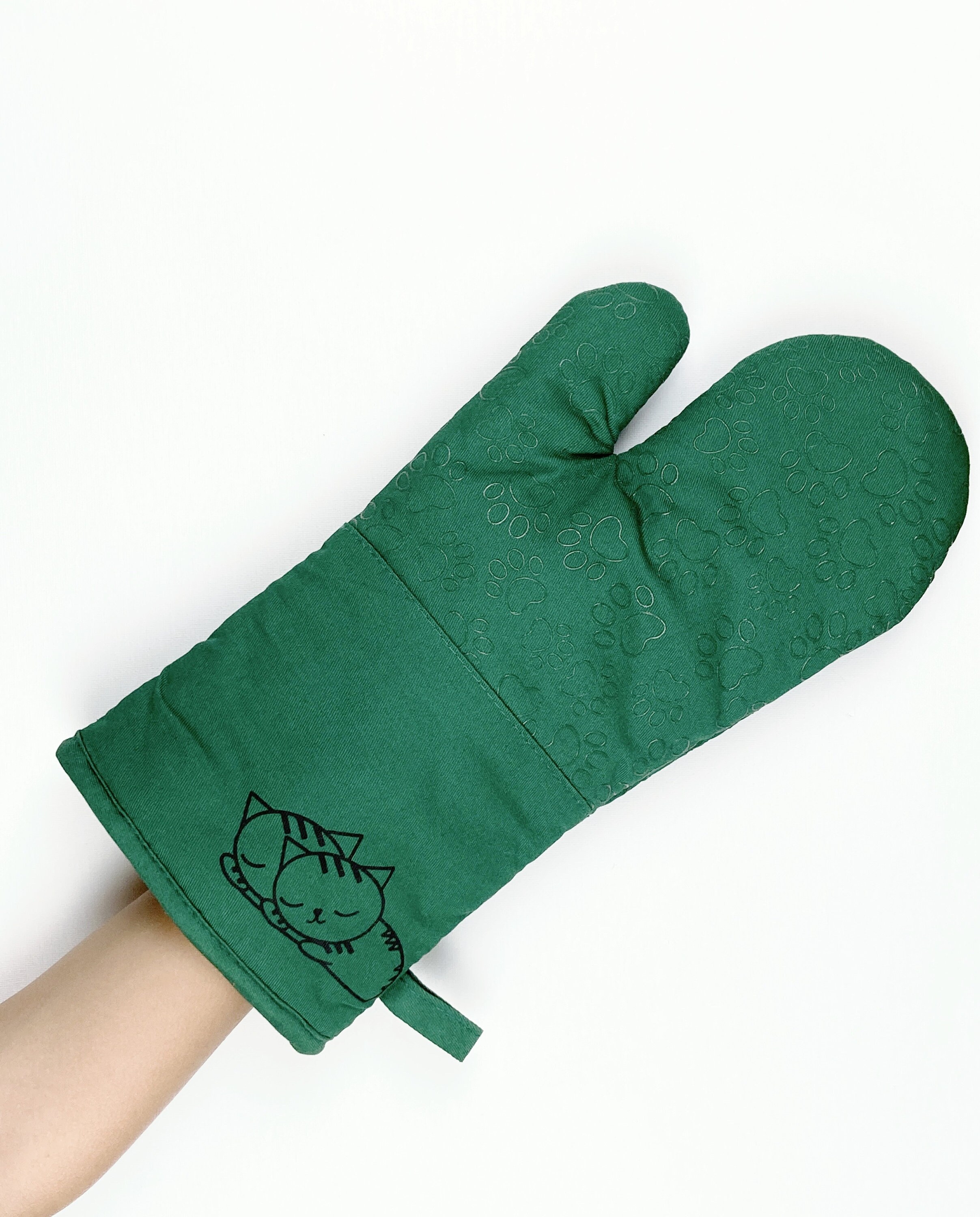 XRknows Cat-themed Heat Resistant Oven Mitts with Silicone Cat Paw print -  Green - XRKnows