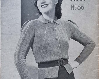 Eileen, 1930s lady's jumper-cardigan vintage knitting pattern PDF