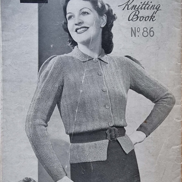 Eileen, 1930s lady's jumper-cardigan vintage knitting pattern PDF