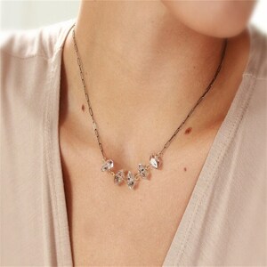 Diamond necklace, Rough crystal, Mixed metal, silver oxide, Black chain necklace, rough diamond