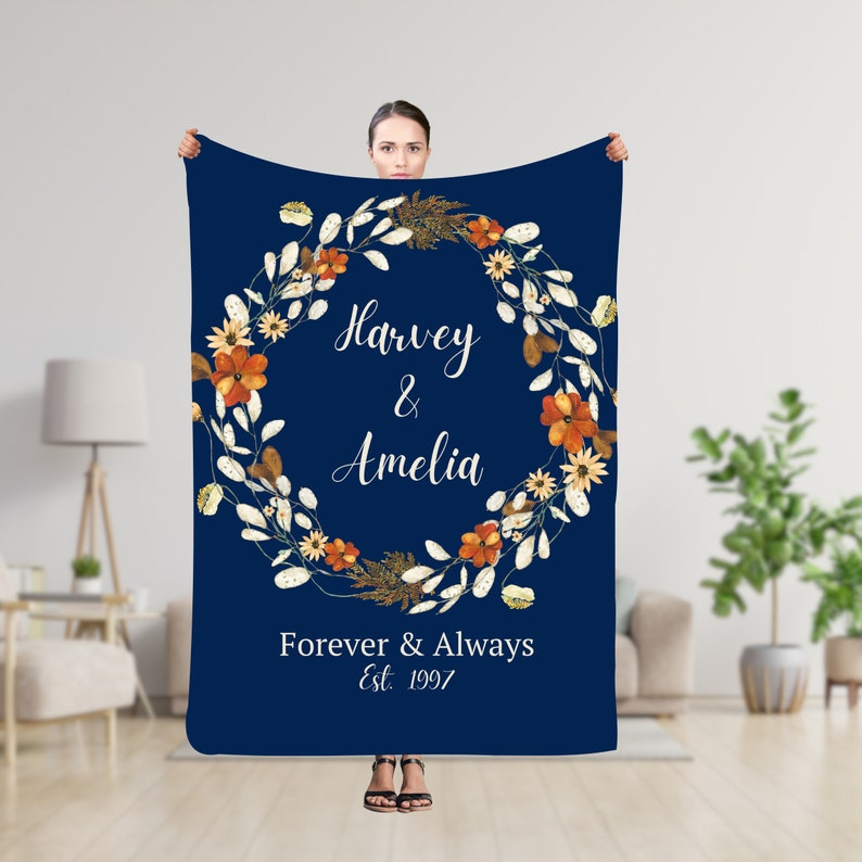 Custom Anniversary Gift Mr and Mrs Blanket Family Name Blanket