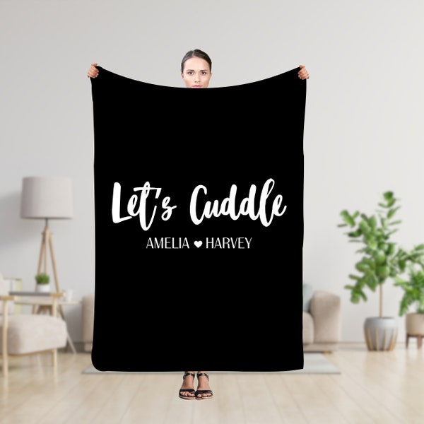 Lets Cuddle custom throw blanket personalized couple blanket with names, gift for wife, relationship gift girlfriend, Christmas, anniversary