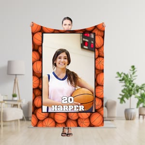 Custom Basketball Photo Blanket, Personalized Basketball Name Blanket, Gift for Basketball Player, Basketball Gift Blanket, Sport Blanket