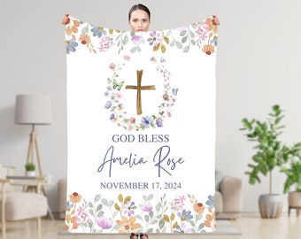 Coperta cristiana personalizzata "Dio benedica", regalo di battesimo "Dio benedica", regalo di battesimo, coperta per battesimo, regalo della madrina, regalo con croce,