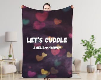 Manta personalizada Lets Cuddle, manta personalizada para parejas con nombres, regalo para esposa, regalo de relación, novia, Navidad, aniversario