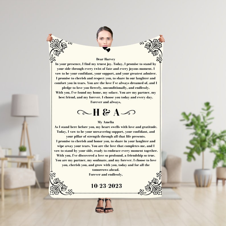 Custom Personalized Wedding Vow Woven Throw Blanket Personalized