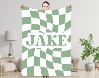 Personalisierte Decke für Kinder, Retro Decke, personalisierte Namensdecke, Geschenk für Teen, Karierte Namensdecke, Karodecke, Benutzerdefinierter Name