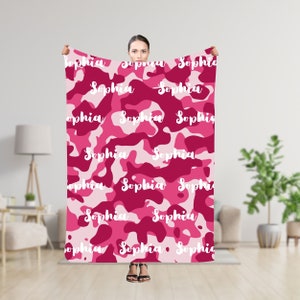 Aangepaste naamdeken, roze camouflagedeken, camouflage babydekens, zacht cadeau deken voor volwassenen, gezellig beddengoed voor slaapzaal, kerstcadeaus