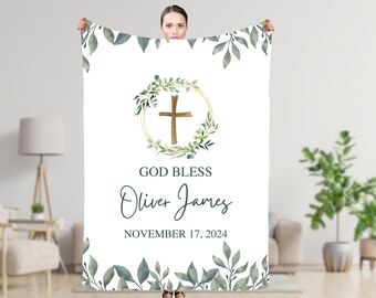 Coperta cristiana personalizzata "Dio benedica", regalo di battesimo "Dio benedica", regalo di battesimo, coperta per battesimo, regalo della madrina, regalo con croce,