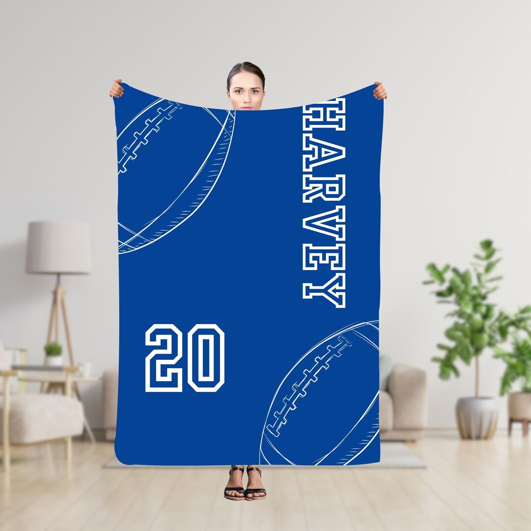 Personalized Football Blanket, Custom Name Number Soft Cozy Throw