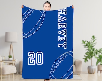 Gepersonaliseerde voetbaldeken, aangepaste naamnummer zachte gezellige plaids, cadeau voor vader, echtgenoot, vriend, zoon, team, aangepaste sport
