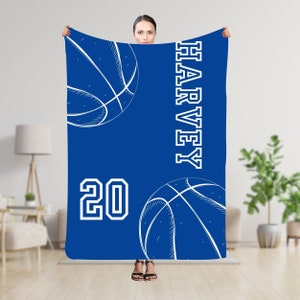 Personalized Basketball Blanket, Custom Name Number Soft Cozy Throw Blankets, Gift for Dad, Husband, Boyfriend, Son, Team, Custom Sports