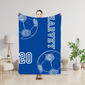 Personalized Soccer Blanket, Custom Name Number Soft Cozy Throw Blankets, Gift for Dad, Husband, Boyfriend, Son, Team, Custom Sports