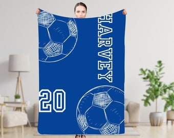 Personalized Soccer Blanket, Custom Name Number Soft Cozy Throw Blankets, Gift for Dad, Husband, Boyfriend, Son, Team, Custom Sports