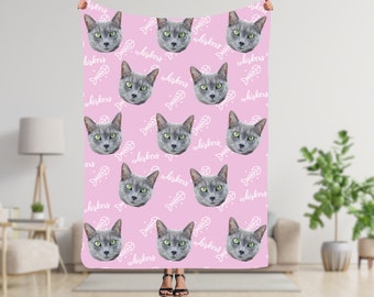 Personalisierte Haustier-Katzen-Foto-Decke mit Foto, benutzerdefiniertem Katzengesicht und Namensdecken, Katzendecken, Fotogeschenken, Ihrer Katze auf einer Decke