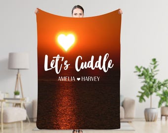 Manta personalizada Lets Cuddle, manta personalizada para parejas con nombres, regalo para esposa, regalo de relación, novia, Navidad, aniversario