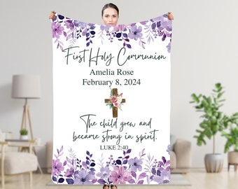 Personalized Communion Blanket, Holy Communion Gift, Communion Gift, First Holy Communion Blanket, Gift from Godmother, Gift with Cross