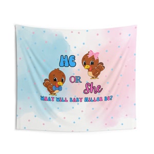 Custom Thanksgiving He or She Theme Gender Reveal Baby Shower Tapestry Backdrop, Pink or Blue, What Will It Be?, Custom Name Backdrop
