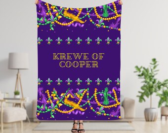 Personalized Mardi Gras Blanket,  Family Custom Name Mardi Gras Blanket, New Orleans Mardi Gras Blanket, Fat Tuesday, Parade Season Blanket