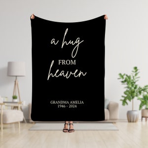 Personalized Memorial Throw Blanket, A hug from Heaven memorial gift, sympathy blanket, grief, bereavement gift, loss of mother, father, mom