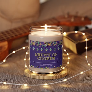 Custom Krewe of Name, Mardi Gras Decoration, New Orleans Candle Decor, Scented Candle, New Orleans Guest Favor, Welcome to NOLA, Guest Gift