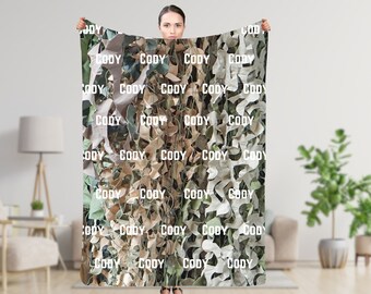 Gepersonaliseerde naamdeken in camouflage, Realtree-camouflage, plaiddeken met naam, kerstcadeau, cadeaudeken voor buiten, cadeaudeken camper