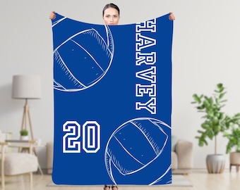 Manta de voleibol personalizada, manta suave y acogedora con nombre y número personalizados, regalo para mamá, esposa, novia, hija, equipo, deportes personalizados