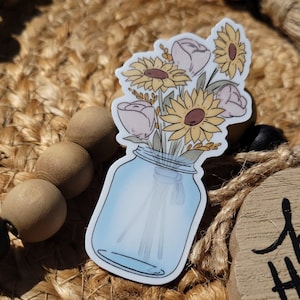 花束 | メイソンジャーの花 | 花束 | ステッカー | ビニール製デカール | ウォーターボトル | ラップトップステッカー | 防水 | 耐候性