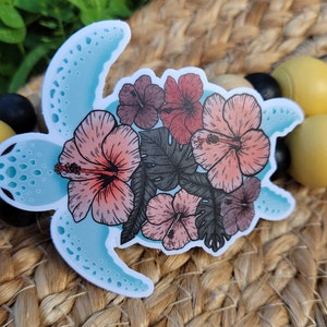 Sea Turtle | Ocean | Hibiscus | Sea | Hawaiian Flower | Floral | Vinyl Decal | Water Bottle | Laptop Sticker | Waterproof | Weatherproof