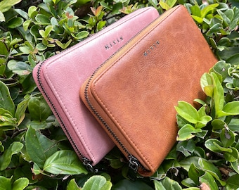 Womens Leather Wallet, Large Leather Zip Around Wallet | Bifold wallet for women with wrist strap | Gift for her
