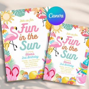 Splish Splash Pool Party Birthday Invitation | Girl Summer Birthday Invitation | Pink Flamingo Pool Party